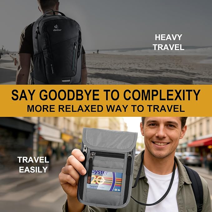 Travel Neck Wallet with RFID Blocking & Passport Holder - Large Capacity Hidden Pouch for Phone, Cash, Cards, ID | Slim Fit, Anti-Theft Organizer for Airports, Sightseeing