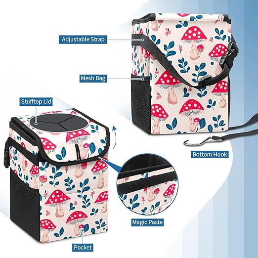 Car Trash Can – Multi-Purpose, Lightweight and Portable with Durable Water-Resistant Coating, No Installation Required, Practical and Ample Capacity, Variety of Colors.Mushroom