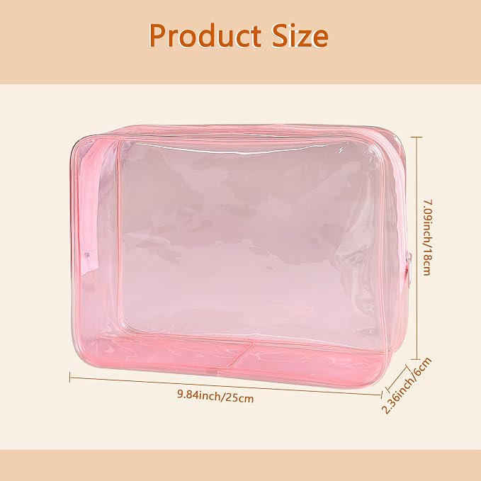 Waterproof PVC Makeup Bag - Leakproof Cosmetic Organizer for Travel Toiletry Storage 9.84×7.09×2.36 Inch for Women & Men (Pale pink)