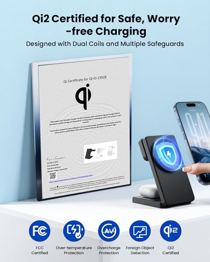 Magnetic Wireless Charging Station for Apple: Upgraded Qi2 Certified 15W 3-in-1 Magsafe Wireless Charger Stand, Foldable Travel Fast Charger for iPhone 17 16 15 14 13 12 Series, Apple Watch, AirPods