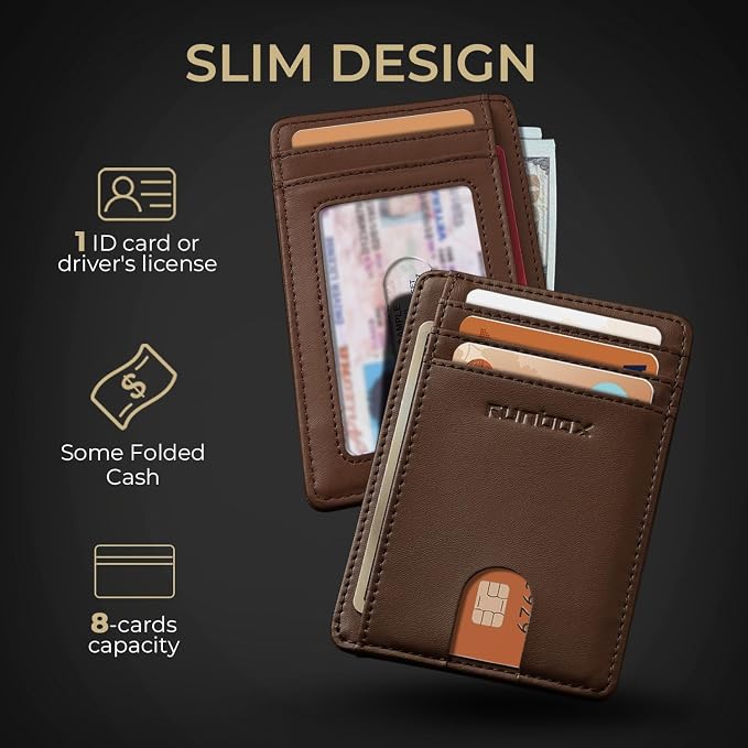 RUNBOX Slim Minimalist Front Pocket RFID Blocking Leather Wallets for Men and Women Card Holder Wallets Gifts for men