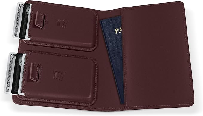 Kings Loot Passport Holder Wallet – RFID Blocking Leather Travel Wallet with Built-in Airtag Holder – Holds 1-6 Cards & Passport – Easy Pull Tab – Slim & Stylish Wallets (Berrywood)