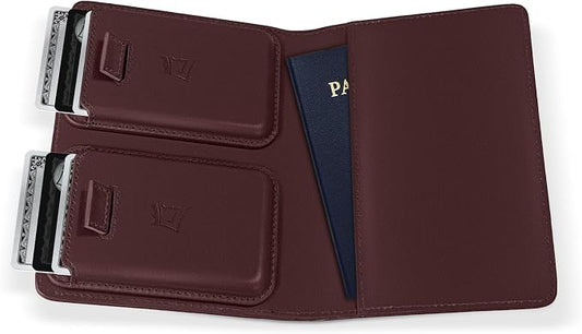 Kings Loot Passport Holder Wallet – RFID Blocking Leather Travel Wallet with Built-in Airtag Holder – Holds 1-6 Cards & Passport – Easy Pull Tab – Slim & Stylish Wallets (Berrywood)