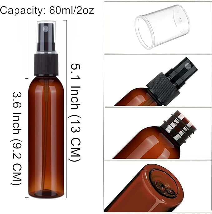 SINIDE Spray Bottles 60 ml / 2 oz, 4 Pack Empty Fine Mist Plastic Mini Travel Bottle Set, Portable Refillable Makeup Sprayer Containers for Perfume, Liquids, Aromatherapy, Small Size