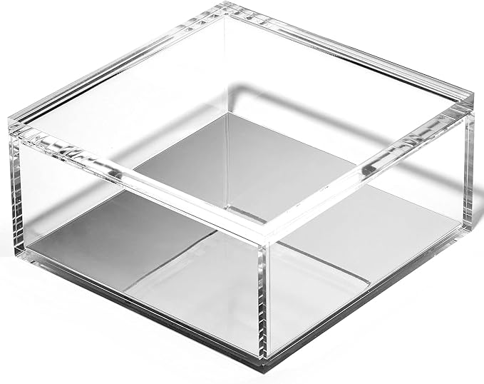 OfficeGoods Acrylic Desk Organizer w/Silver Base – Functional & Elegant Odds & Ends Box for Display or Storage – Perfect for Home or Office, Kitchen, Bathroom Vanity, Curio Display - Extra Large
