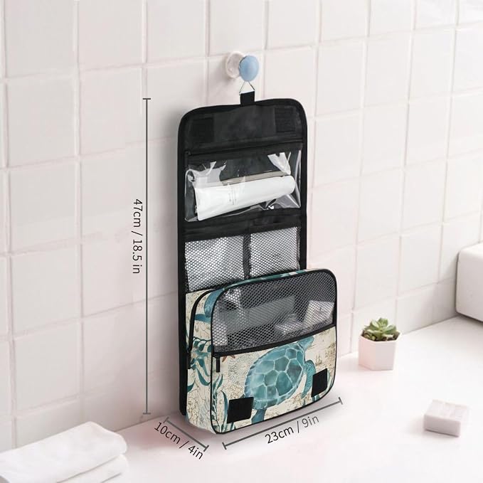 senya Hanging Travel Toiletry Bag Kit Makeup Case Cosmetics Organizer for Men Women (Sea Lives Turtle Coral)