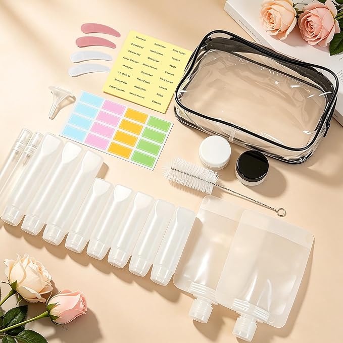 TSA Approved Leak Proof Travel Bottles, Empty Travel Size Bottles & Travel Toothpaste Container, Travel Size Accessories and Shampoo Conditioner Bottles with Toiletry Bag (BPA Free)