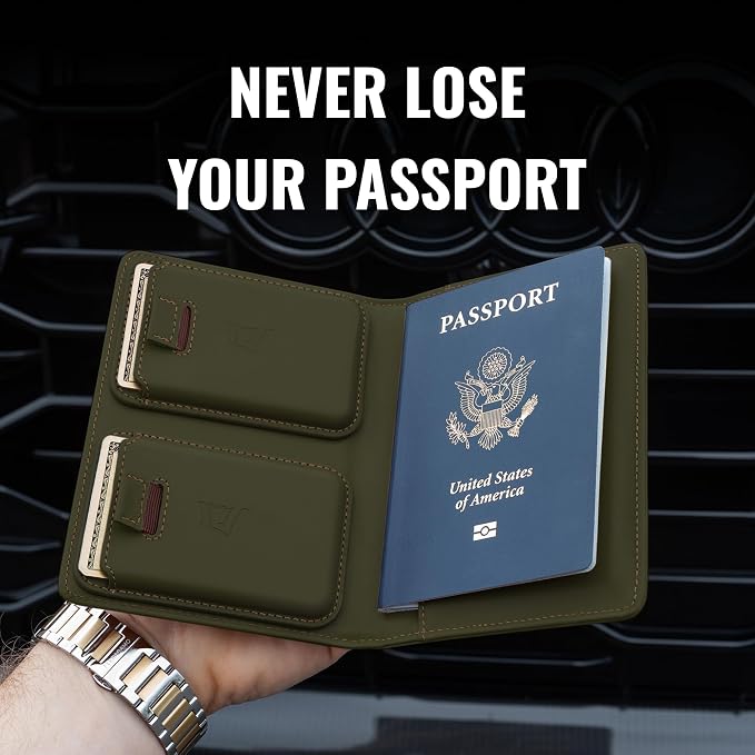 Kings Loot Passport Holder Wallet – RFID Blocking Leather Travel Wallet with Built-in Airtag Holder – Holds 1-6 Cards & Passport – Easy Pull Tab – Slim & Stylish Wallets (Sage)