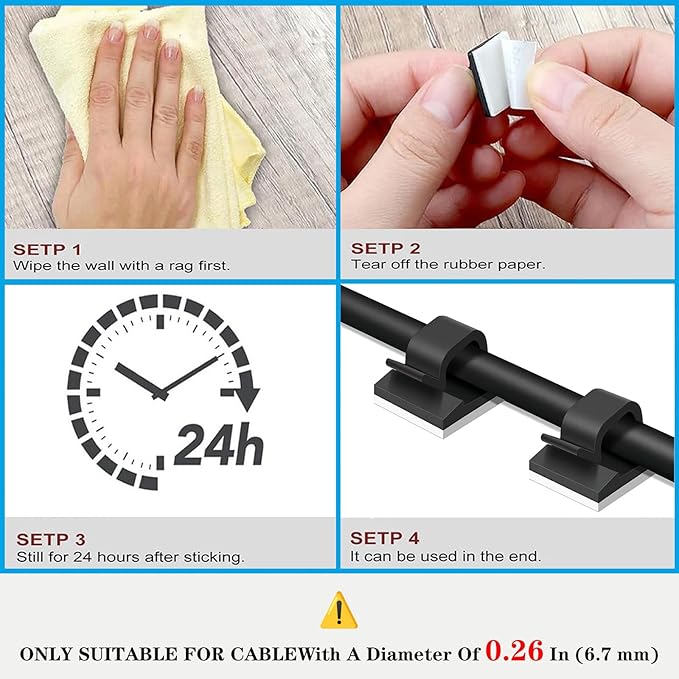 Cable Clips，50PCS Electrical Cord Management Adhesive Cable Wire Clip Wire Clips wall，Used for Cars, Offices, and Homes Cable Clips Cord Organizer（Black）