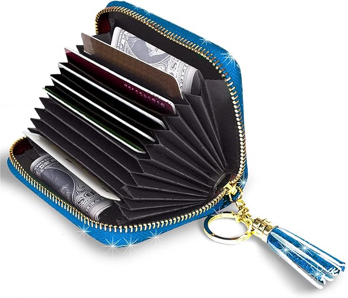 Coco Rossi Women's Small Credit Card Wallet RFID Cute Glitter Card Holder for Women, Navy Blue