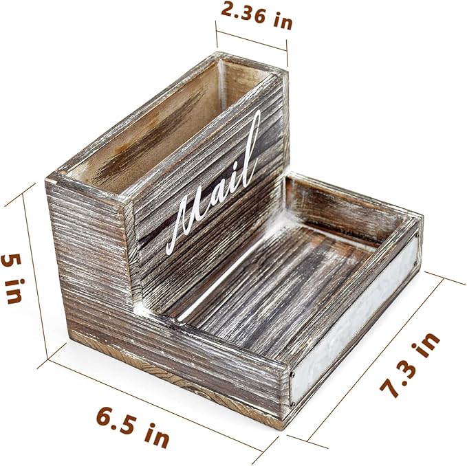 OKSQW Farmhouse Mail Organizer Countertop Letter Sorter Caddy 2 Tier Rustic Mail Tray Wooden Mail Holder File Organizer Bill Paper Folder Office Desk Accessories Rustic Office Supplies Home Decor