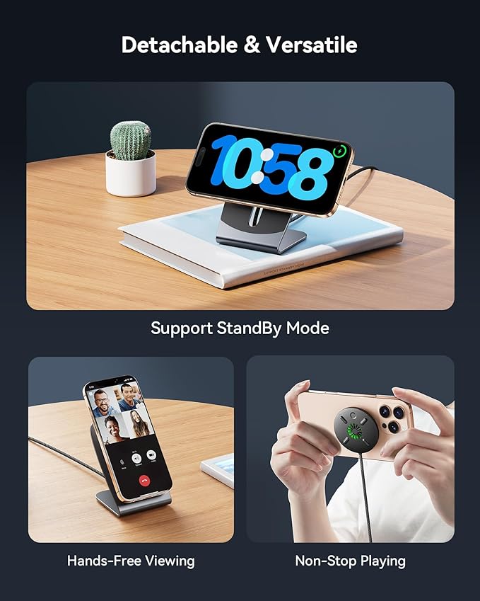 INIU Magnetic Wireless Charger Stand, Qi2 Certified 15W Mag-Safe Wireless Charging Pad with Cooling Fan, Fast Charging Pad for iPhone 17 16 15 14 13 12 Series AirPods 4 3 2 Pro (with Adapter)