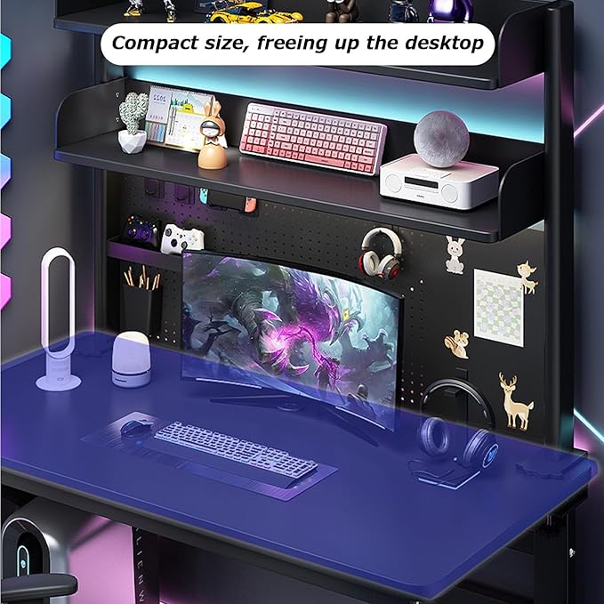 Clamp On Desk Organizer Shelf, BLACK Desk Extender Pegboard Workstation,Computer Desk Accessories for Office, Privacy Panel for Gaming Desk,23.6/31.4/39.3in Desktop Shelving System (100cm/39.3in)