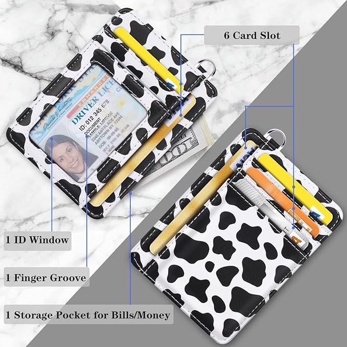 Coco Rossi Slim Front Pocket Wallet RFID ID Card Holder Cute Small Wallet with Keychian for Women,Cow