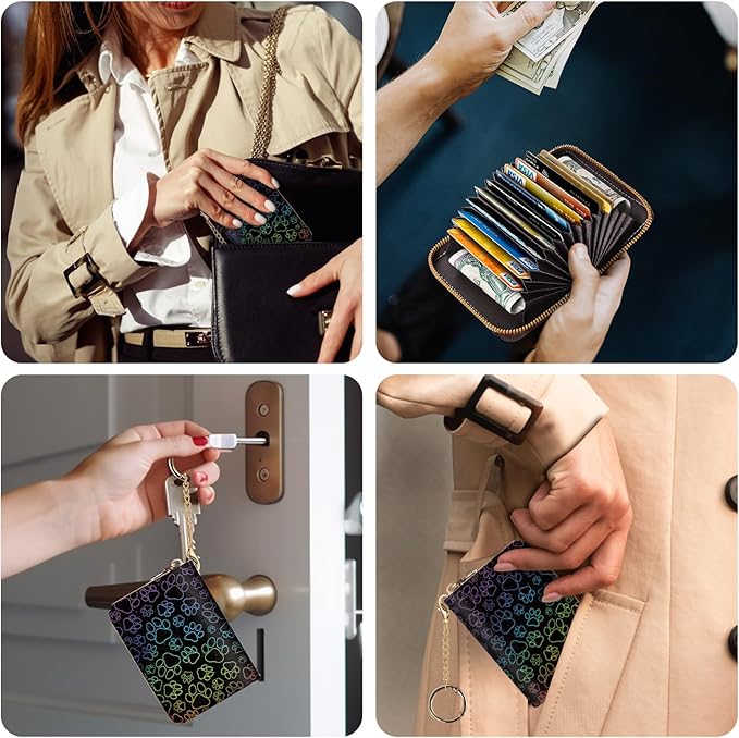 Credit Card Holder RFID Wallet, Small Card Holder Wallet for Women with Keychain Zipper, Funny Leather Print Credit Card Wallets Accordion Gift