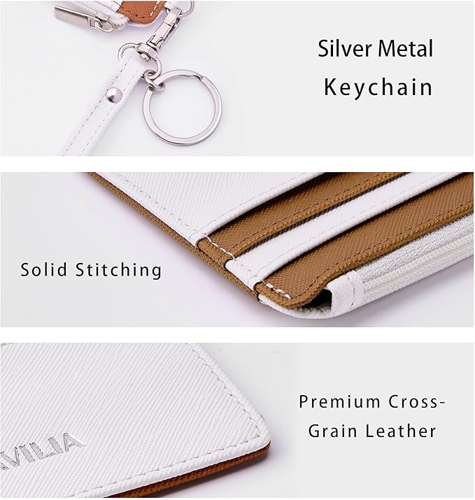 SEAVILIA Small Wallet for Women Slim Wristlet Keychain Wallets RFID Credit Card Holder With Zipper Pocket, ID Window (Beige＆Brown)