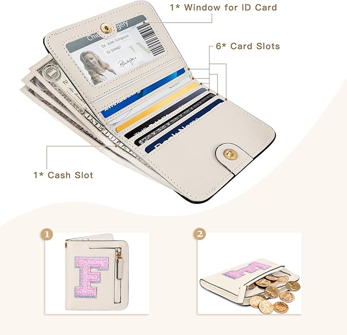 COSHAYSOO Mini Wallet with RFID Blocking Initial Monogrammed for Teen Girls Birthday Easter Mothers Nurse Day Graduation Gifts Cream F