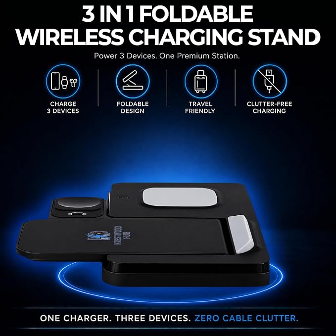 Foldable 3 in 1 Wireless Charging Station for Apple Magsafe Charger Stand,Fast Magnetic Wireless Charger Station for iPhone 17 Air 16 15 14 13 12 Series,Airpods Pro,Apple Watch Ultra