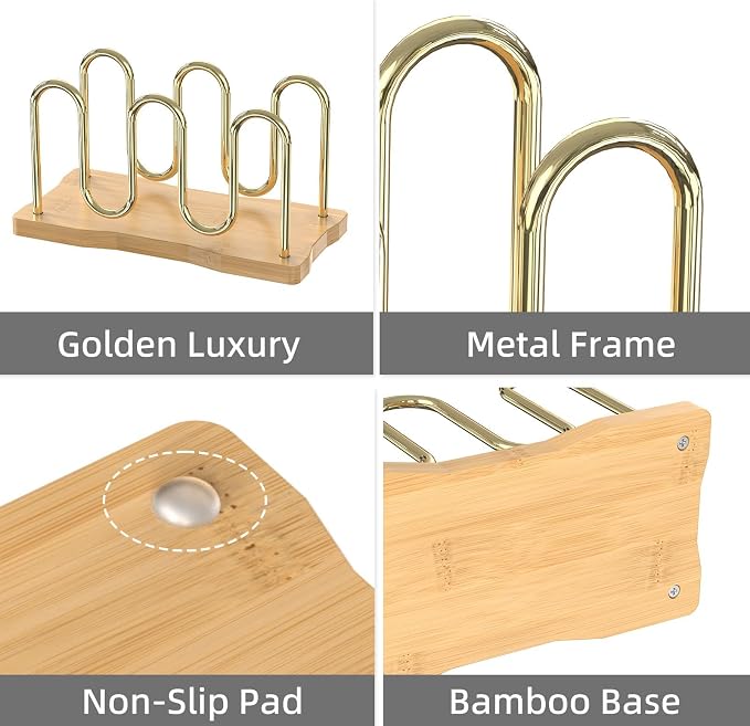 Mail Holder Organizer Countertop, Metal Mail Sorter for Desk, Cutout Mail Storage Bills Organizer Letter Tray Design with Bamboo Base for Home Office (Bamboo)