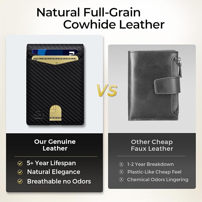 Zitahli Genuine Leather Wallet for Men 12 Card Slim Mens Wallets Bifold RFID Blocking with Money Clip & ID Window Thin Minimalist Card Holder Wallet with Gift Box
