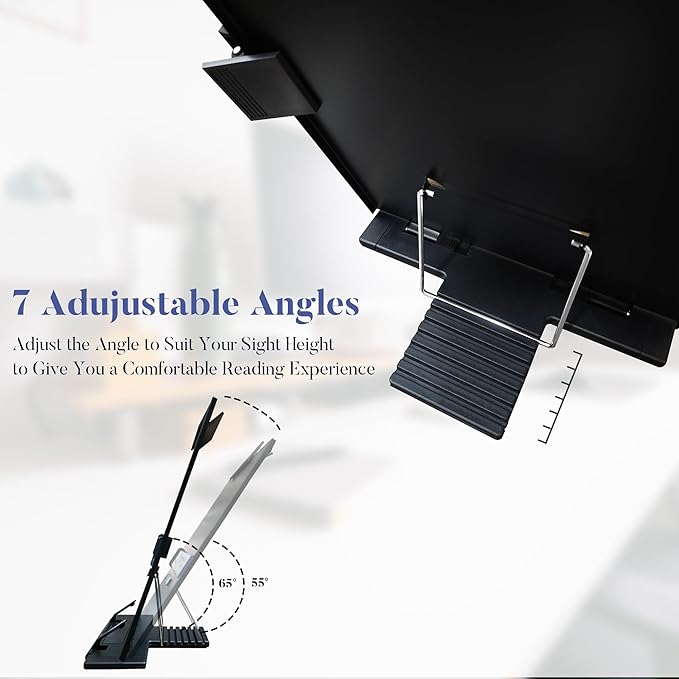 Desktop Document Holder, Black Paper Holder Stand for Desk, Metal Paper Stand for Desk When Typing, 7 Adjustable Angles Copyholder