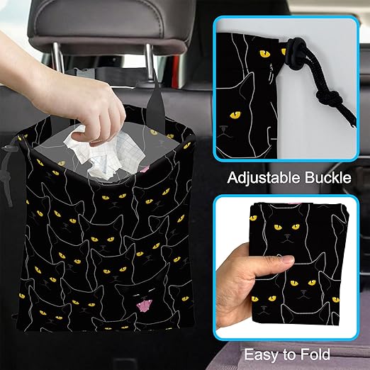 Car Trash Bag Hanging Black Cats Car Trash Can Waterproof Garbage Bag Hanging for Car Back Seat
