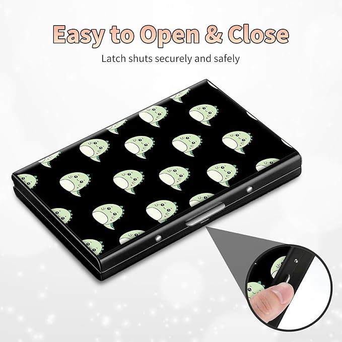 Slim Credit Card Holder, Cute Dinosaurs RFID Blocking Metal Wallet for Men & Women, Aluminum Minimalist Hard Case Pocket-Sized Business Cards Organizer (Fits Up to 10 Cards)