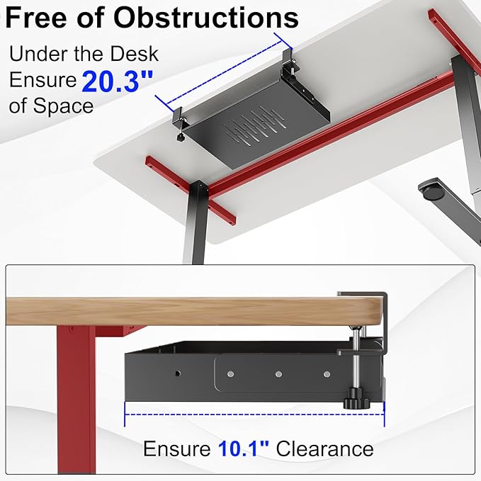 No Drill Under Desk Laptop Mount, Metal Under Desk Storage Shelf with Cable Management, Laptop Storage Tray for MacBook, Keyboard, Mac Mini, Anti-Scratch Silicone, Fits Office, Gaming, Workstations