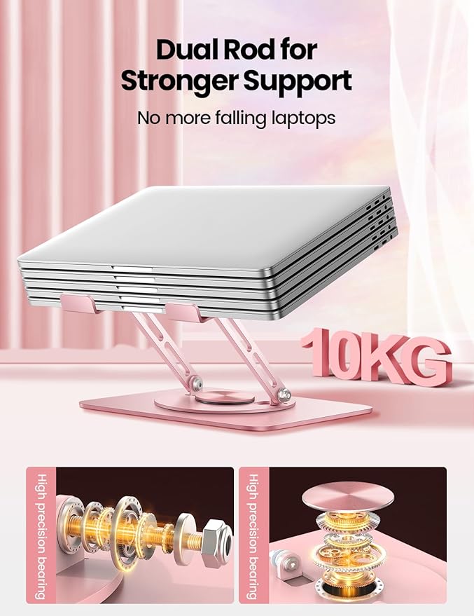 Vaydeer Adjustable Laptop Stand for Desk,Computer Stand Riser with 360° Free Rotation Base and Foldable Design Ergonomic Laptop Riser Fits for MacBook,Dell, HP and More 10-15.6” Laptops (Pink)
