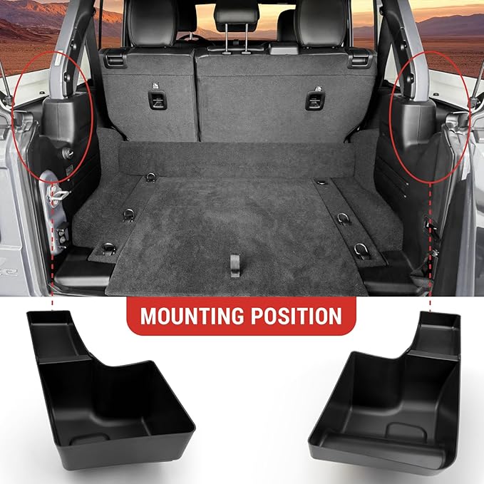 Wheel Well Storage Bin Fit for 2018-2023 Jeep Wrangler JL JLU 4XE Rear Trunk Side Storage Box Cargo Organizer Cargo Tray for Wrangler JL 4dr Accessories(18-23 Trunk Organizer, Not Gladiator)