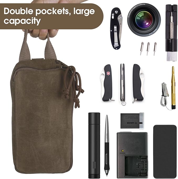Multipurpose EDC Pouch Pen Case, Waxed Canvas EDC Bag, Small Tool Bag Pen Pouch, Water Resistant EDC Pocket Organizer, Mini Canvas Pouch for Motorcycle, Bike, EDC, Pen, Pencil, Travel