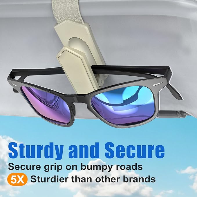 Veharvim One-Handed-Operation Sunglasses Holder for Car, Visor Sunglass Holder Clip, Car Accessories Interior, Universal Fit Silicone Padded Visor Sunglass Holder Car, Unmatched Durability (2 Pack)