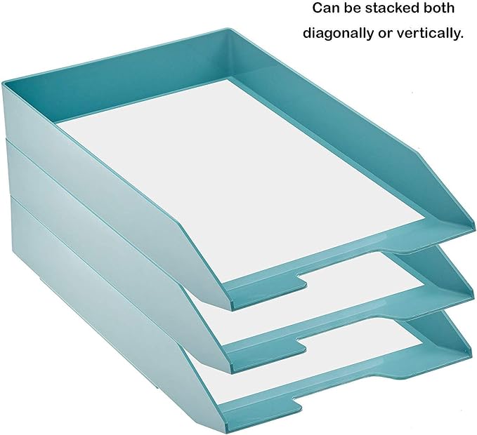 Acrimet Stackable Letter Tray Front Load, Letter Size, Stacking Document Desk Office Paper Organizer, Plastic, Solid Green Color, 1 Unit