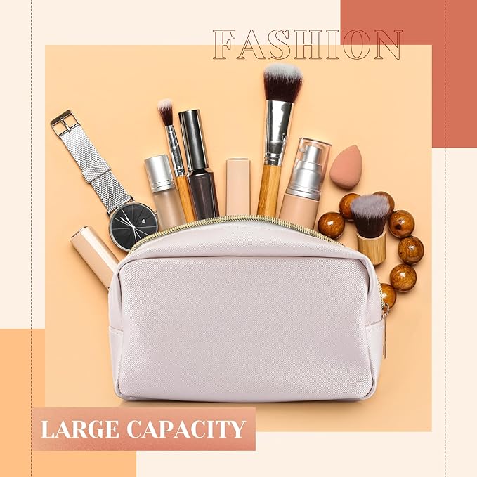 Sweetude 10 Pcs Makeup Bag Bulk for Women Preppy Gift PU Leather Cosmetic Bag Small Skincare Toiletry Pouch Mother Travel Cosmetic Pouch for Bridesmaid Bride Wedding Gift Favors (Ivory)