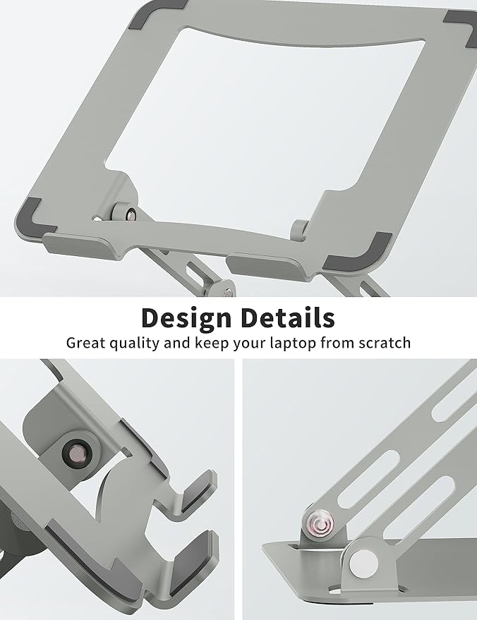SOUNDANCE Laptop Stand for Desk, Portable Adjustable Laptop Riser, Ergonomic Design Computer Holder, Metal Laptop Mount Elevator Compatible with 10 to 15.6 Inches PC Computer, Light Grey