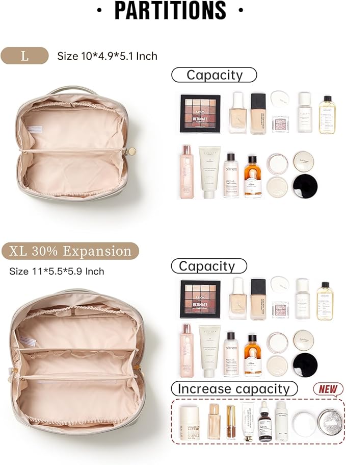 EACHY Travel Makeup Bag, Large Capacity Cosmetic Bag for Women, Waterproof PU Leather, Flat Open Portable Toiletry Bag for Skincare, Brushes & Travel Essentials