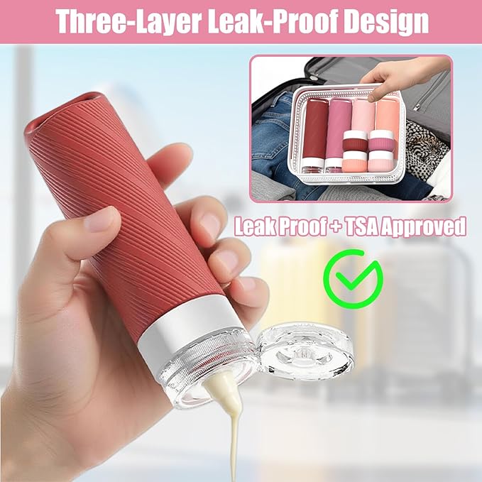26 Pcs TSA Approved Travel Toiletry Bottles Set, Leakproof Silicone Refillable Travel Containers with Hanging Hole & Carabiner, Travel Essentials, for Shampoo Conditioner Lotion Body Wash