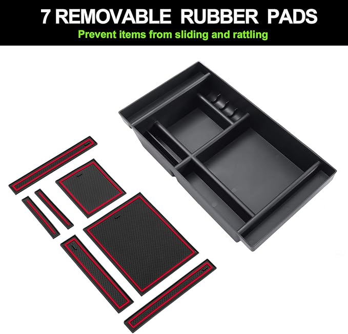 PIMCAR Center Console Organizer Compatible with 2019-2022 Chevy Silverado 1500/GMC Sierra 1500 & 2020-2023 Chevy Silverado/GMC Sierra 2500 HD/3500 HD (Full Console w/Bucket Seats ONLY) Red Trim