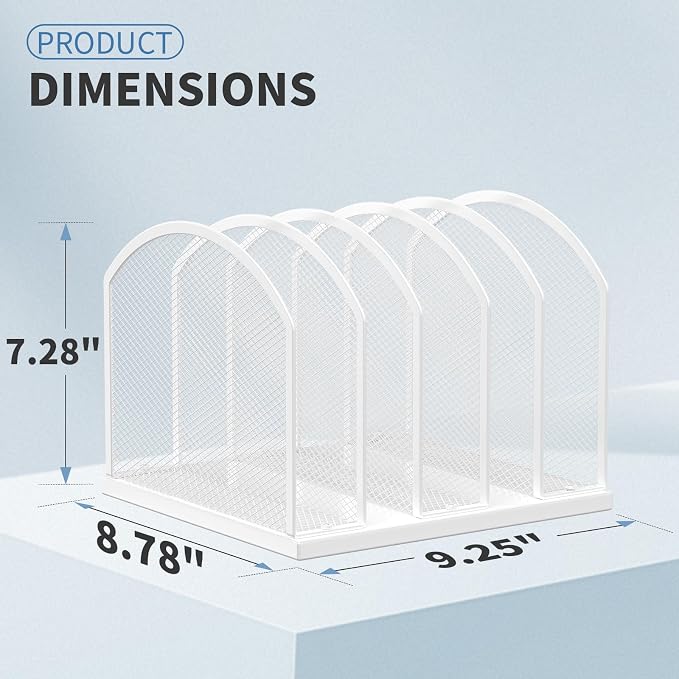 Gawerk 5-Section Vertical Desktop Organizer, 5-Section Mesh File Folder Stand Sorter for Office Home Classroom Organization (1, White)
