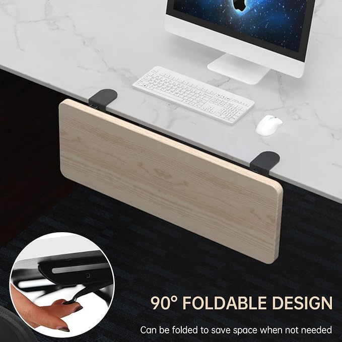 Sisyphy Ergonomics Desk Extender Tray, 31.5x9.5" Punch-Free Clamp on, Foldable Keyboard Drawer Tray, Table Mount Arm Wrist Rest Shelf, Computer Elbow Arm Support