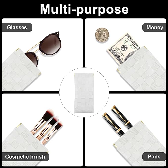 3Pcs Small Makeup Bag for Purse, Waterproof Portable Checkered Leather Makeup Pouch, Small Purse Pouches for Purse Small Coin Purse Organizer Pouches Snap Closure Pocket Cosmetic Bag for Women (White)