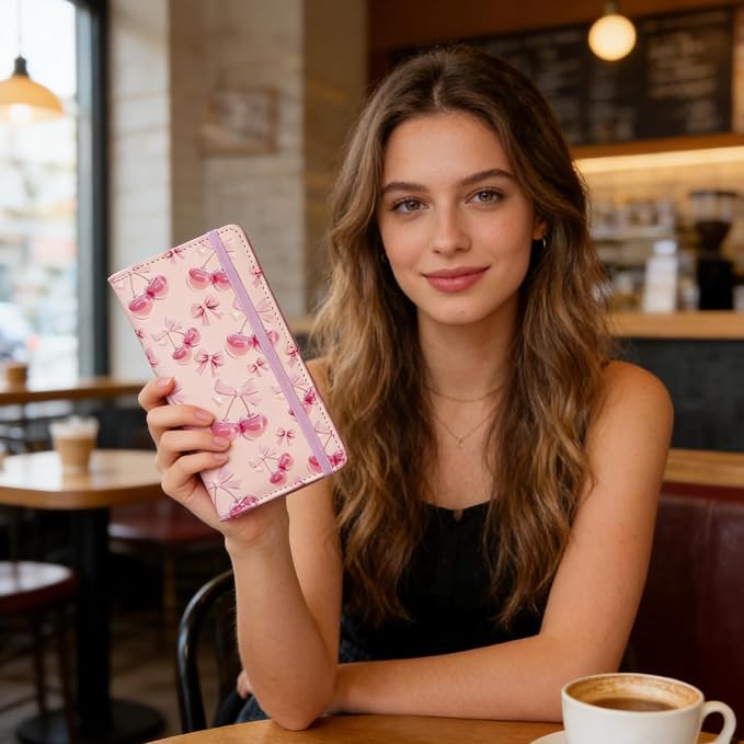 Letter Checkbook Cover, RFID Blocking Checkbook, Stylish, Lightweight, Slim Durable, Multi-Functional Checkbook Holder for Personal and Business Checks (Cherry-Pink)