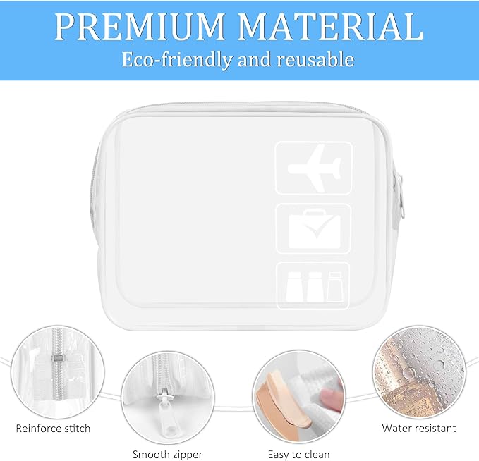 sogiv 3Pcs TSA Approved Toiletry Bag, Clear Travel Toiletry Bag, Clear Makeup Bag, Waterproof Travel Makeup Cosmetic Bag, Carry On Airport Airline Quart Size Travel Bag for Women Men (White)