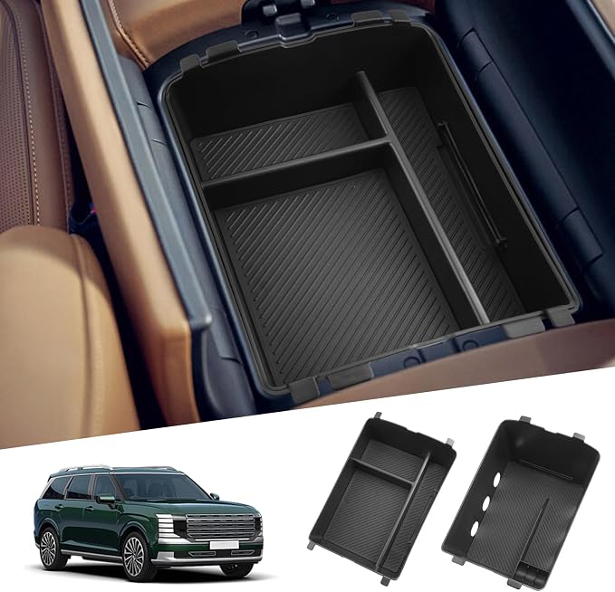 SHAOHAO 2 Pcs for 2026 Hyundai Palisade Center Console Organizer for 2026 Hyundai Palisade Accessories Console Tray Double Space 2026 Palisade LX3 Middle Console Armrest Stoage Box (Only for 7-Seat)