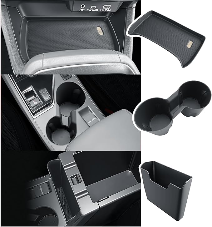 BIBIBO 3Pack 2024 2025 2026 Crosstrek Center Console Organizer for 2023-2026 Subaru Crosstrek/2024+ Impreza Armrest Hanging Organizer + Insert Cup Holder+ Wireless Charging Mats Crosstrek Insert Tray