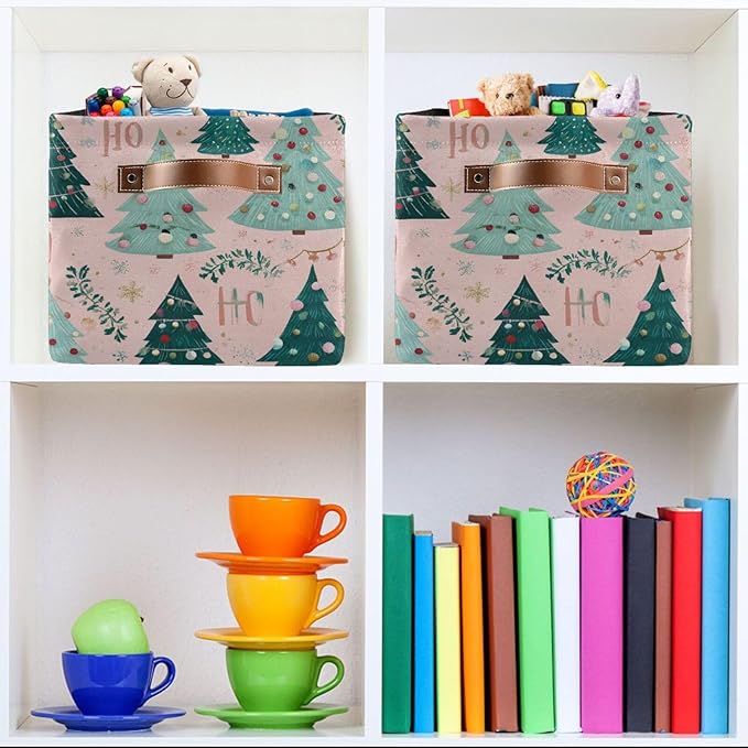 Aslsiy Storage Basket Snow Pink Christmas Tree Light (2) Nursery Bins Baby Canvas Box Clothes Shelf Basket Laundry Hampers 1 Pcs