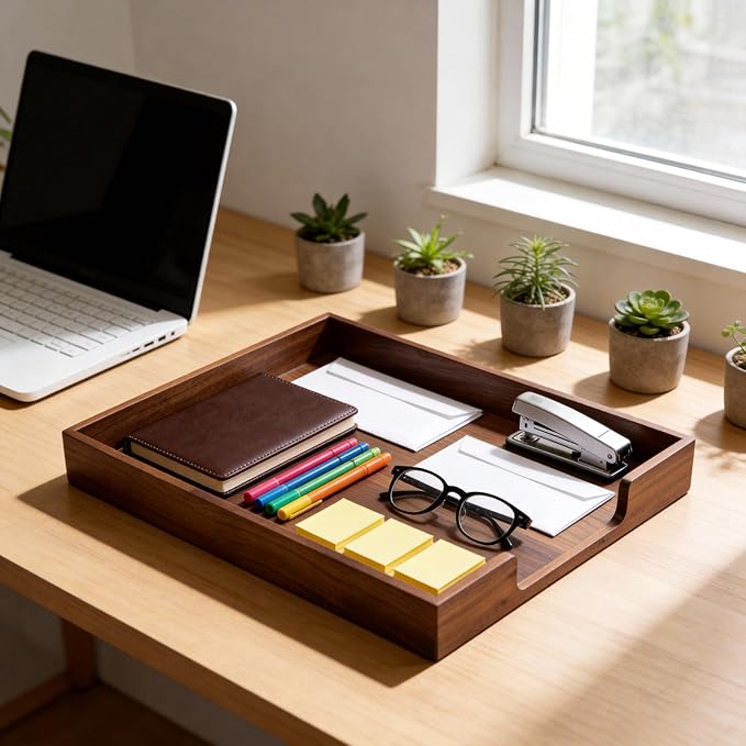 Bamber Wood Letter Tray Wooden Desk Organizer Paper Document File Tray for Office Supplies Collection Folders Notebooks, Black Walnut