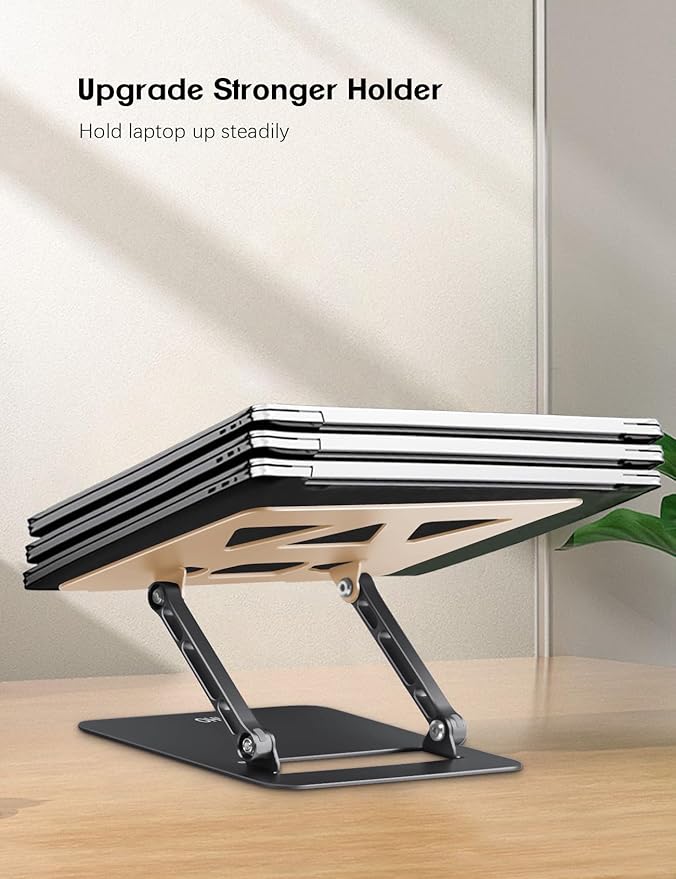 Aoviho Adjustable Laptop Stand for Desk,Portable Laptop Stand Holder and Riser,Foldable Aluminum Notebook Computer Stands for MacBook Air Pro HP Lenovo Dell Samsung, 10-15.6 inch,Moonlit Gold Noir