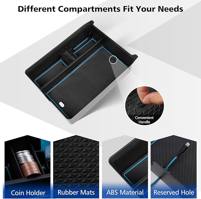FIILINES Center Console Organizer for Honda Pilot 2023-2025/Ridgeline 2024-2025/Passport 2024-2026, Center Console Tray Secondary Armrest Storage Box ABS Insert Container with Anti-Slip Mats