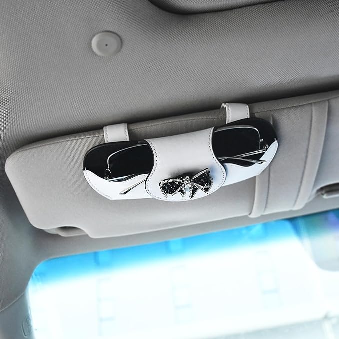 Sunglasses Holder for Car Visor, PU Leather Glasses Case with Clips Magnetic Closure Eyeglasses Holder